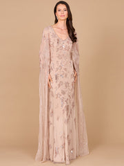 Lara Dresses 29090 Long Formal Beaded Cape Evening Dress
