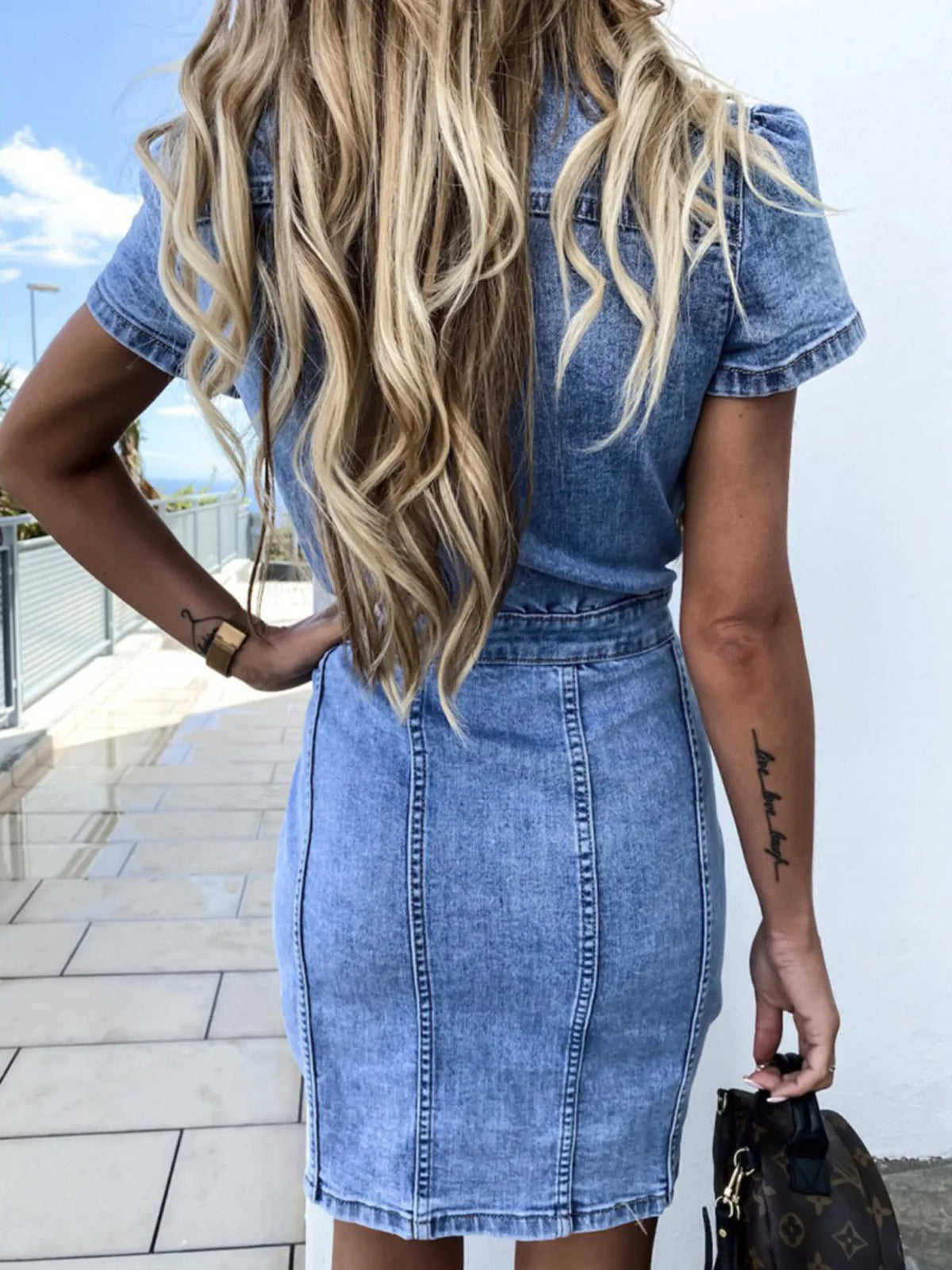 Hazel Blues® | Button Front Short Sleeve Denim Dress