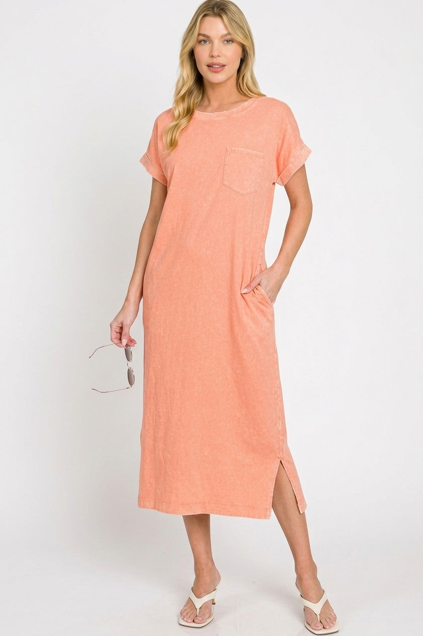 Hazel Blues® | Zenana Washed Exposed Seam Short Sleeve T-Shirt Dress