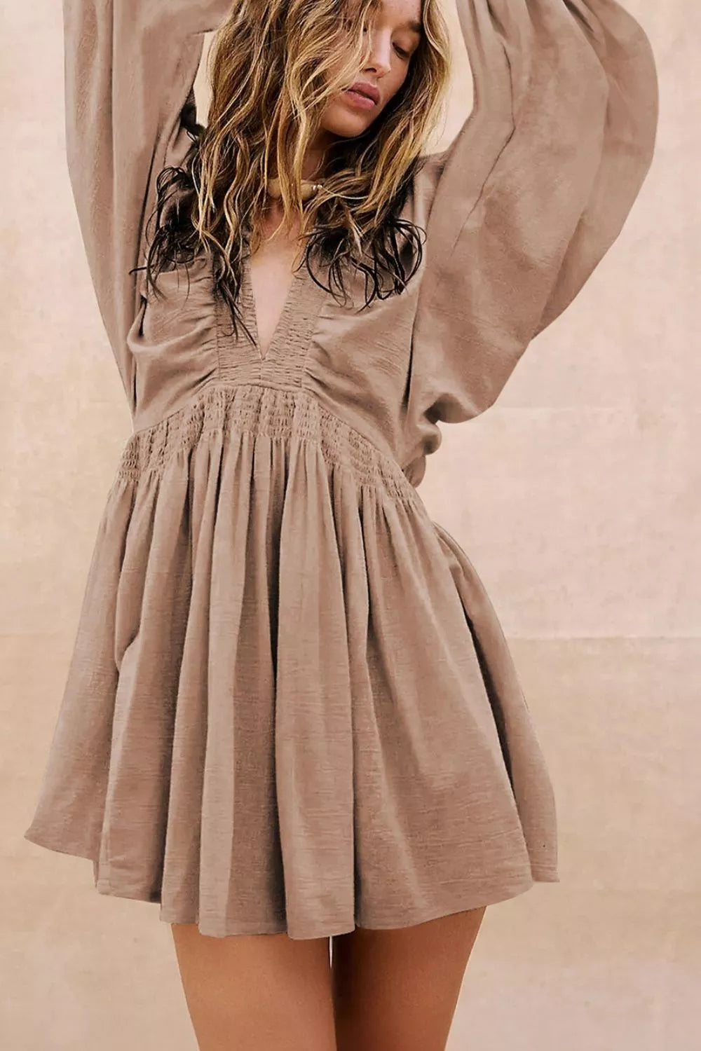 Hazel Blues® | Smocked V-Neck Balloon Sleeve Dress