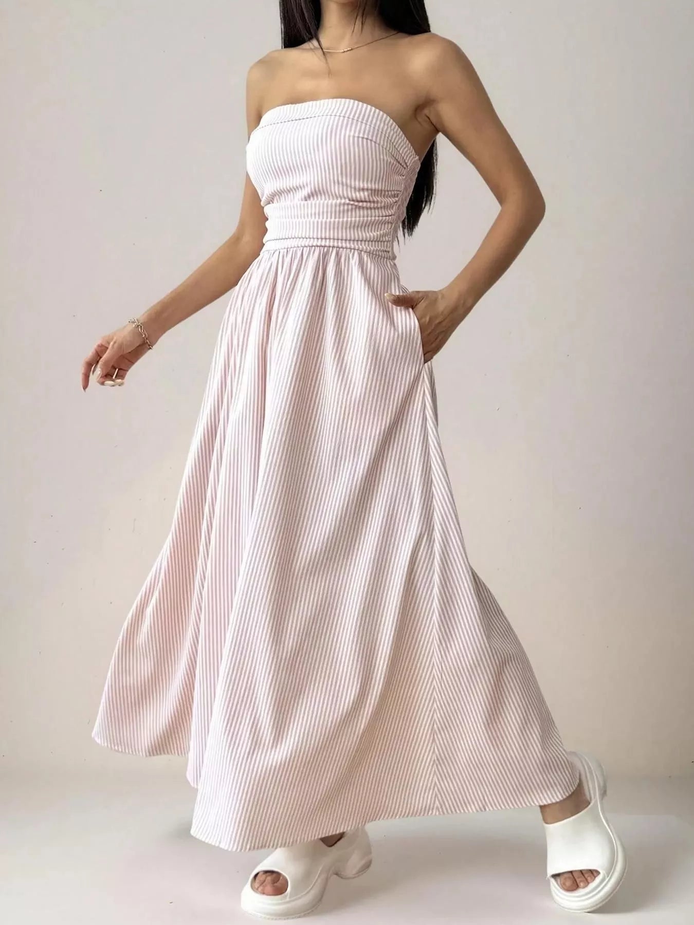 Hazel Blues® | Striped Strapless Casual Maxi Dress