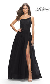 One-Shoulder Sheer-Bodice Prom Ball Gown 31069
