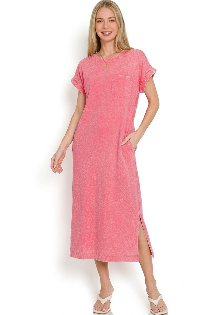 Hazel Blues® | Zenana Washed Exposed Seam Short Sleeve T-Shirt Dress