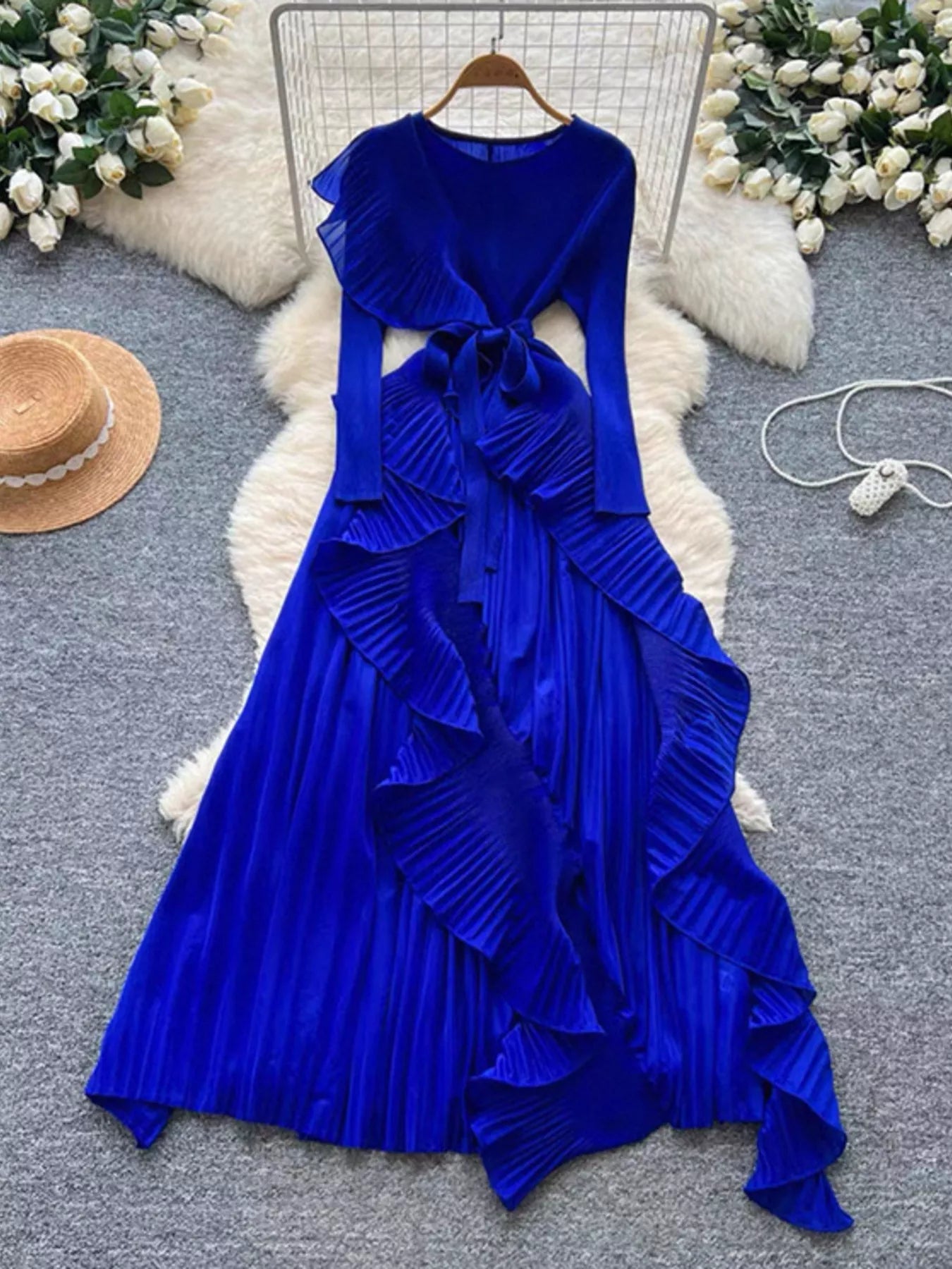 Hazel Blues® | Ruffle Trim Pleated Midi Dress