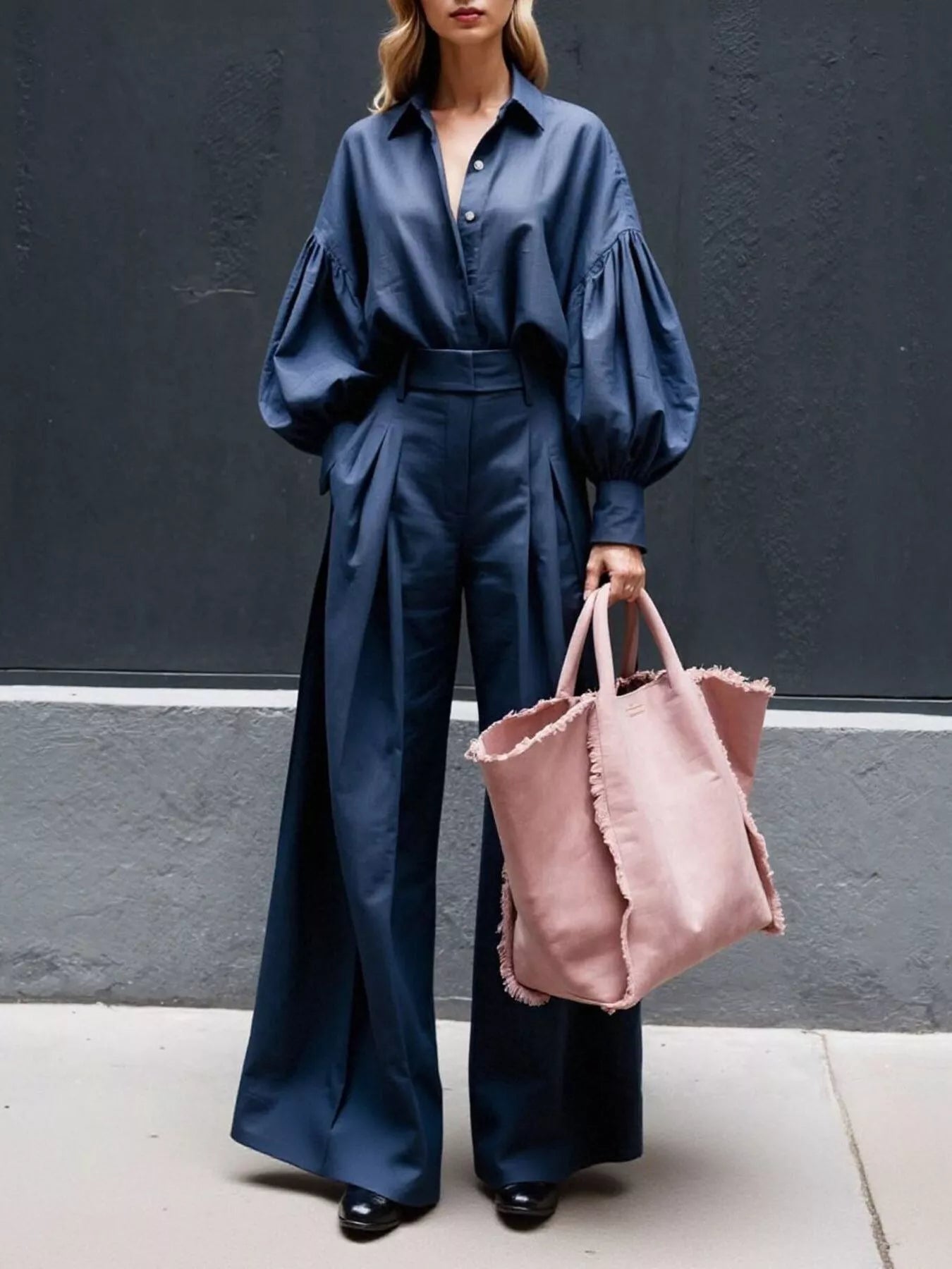 Hazel Blues® | Lantern Sleeve Shirt and Wide Leg Pants Set