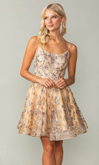 Short Glitter-Print Homecoming Dress 3343