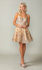 Short Glitter-Print Homecoming Dress 3343