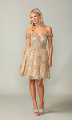 Glitter Short Gold Butterfly Homecoming Dress 3370