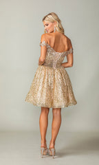 Glitter Short Gold Butterfly Homecoming Dress 3370
