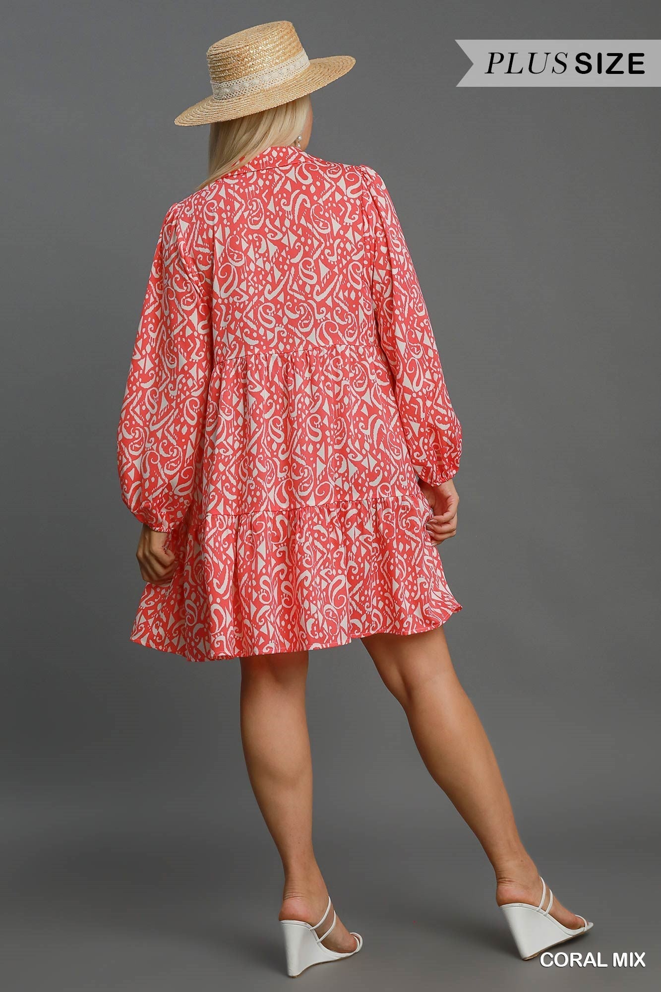 Hazel Blues® | Umgee Two Tone Print Balloon Sleeve Tiered Dress
