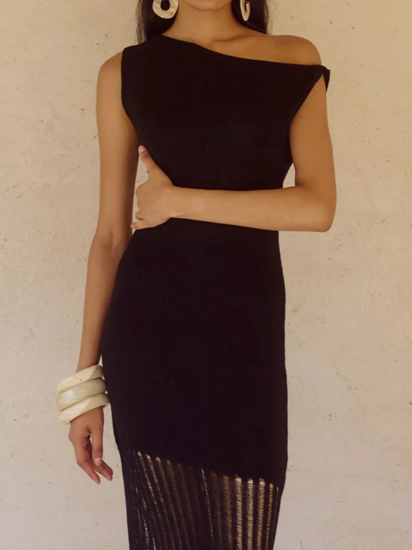 Hazel Blues® | One-Shoulder Fringe Maxi Dress