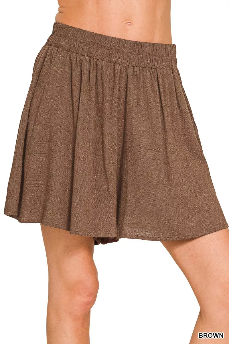 Hazel Blues® | Zenana Woven Elastic Band Shorts With Pocket