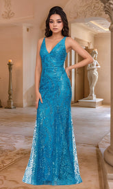 Long Sequin-Print Prom Dress: Blondie Nites 3878BN