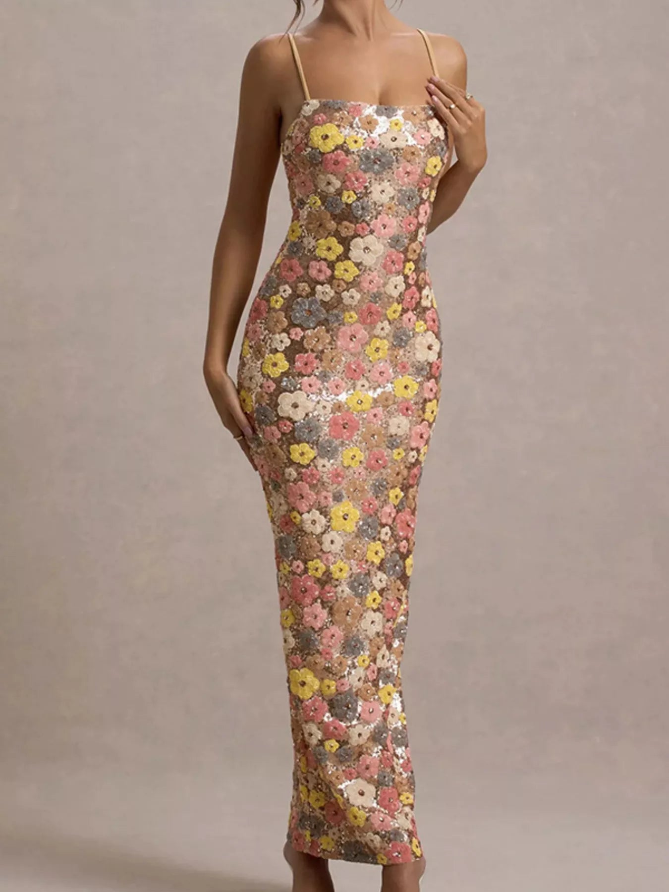 Hazel Blues® | Floral Sequin Embellished Bodycon Maxi Dress