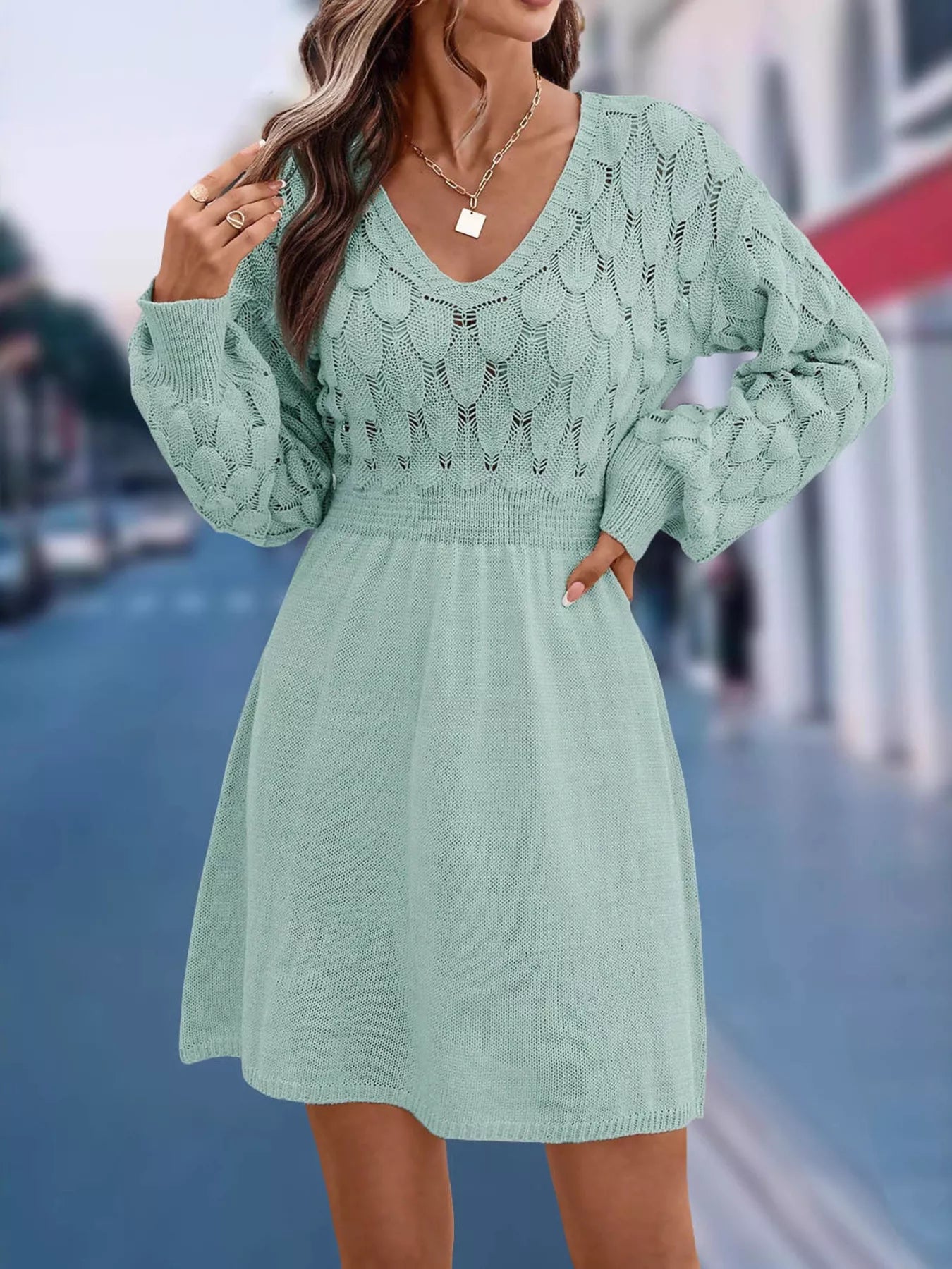 Hazel Blues® | V-Neck Long Sleeve Sweater Dress