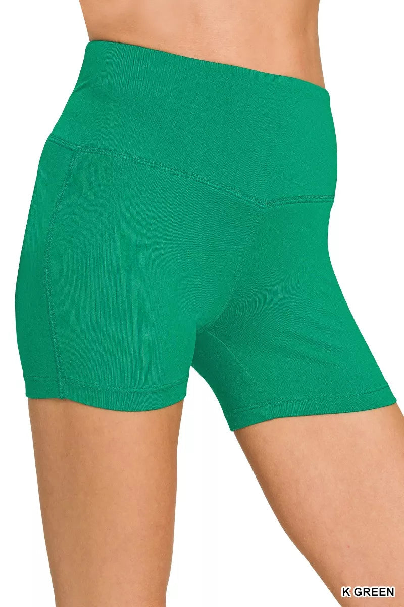 Hazel Blues® | Brushed Microfiber Wide Waistband Biker Shorts