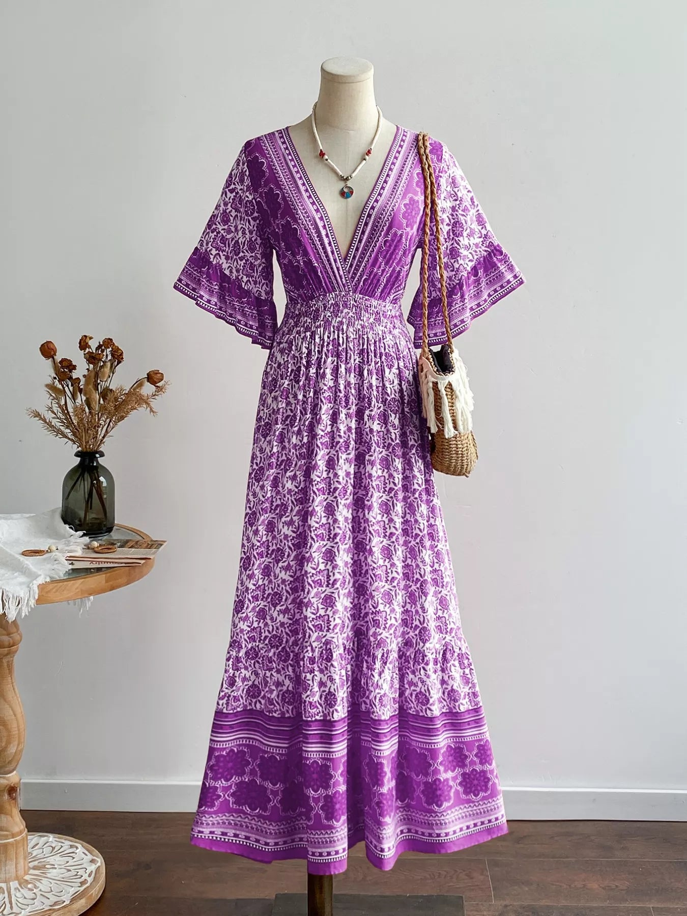 Hazel Blues® | Floral Print Deep V-Neck Dress