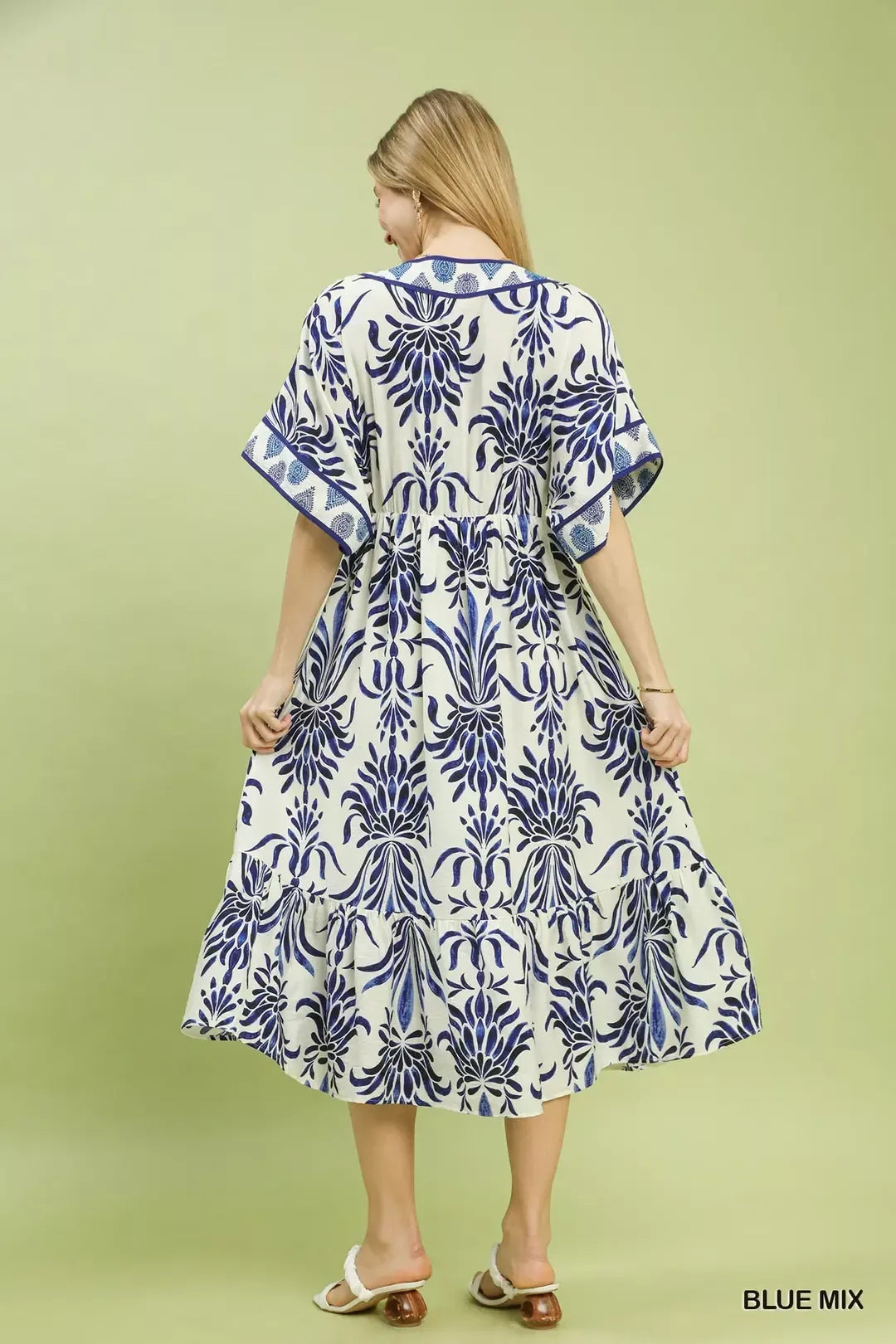 Hazel Blues® | Umgee Mix Floral Border Midi Dress with Pockets