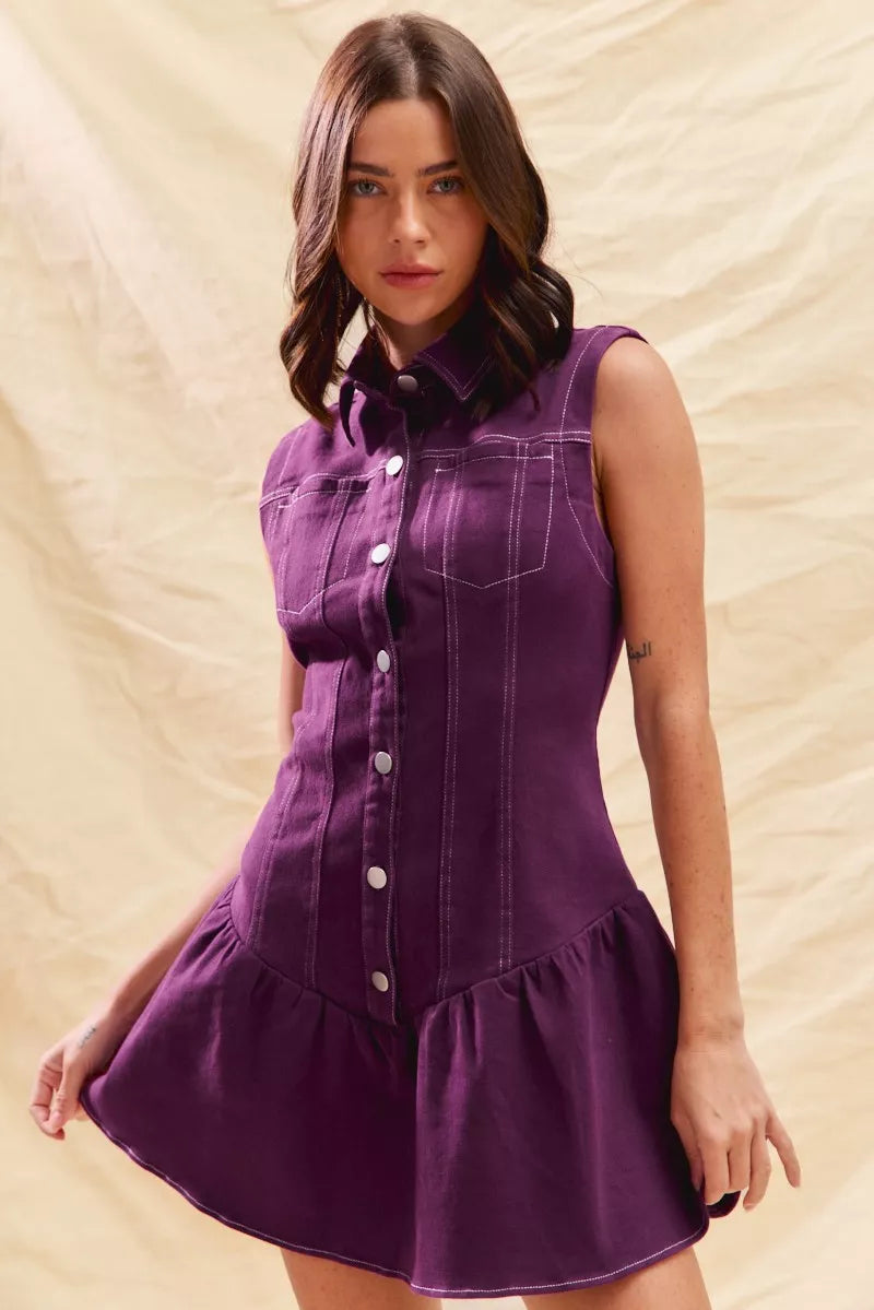 Hazel Blues® | SO ME Button Down Sleeveless Collared Game Day Mini Dress
