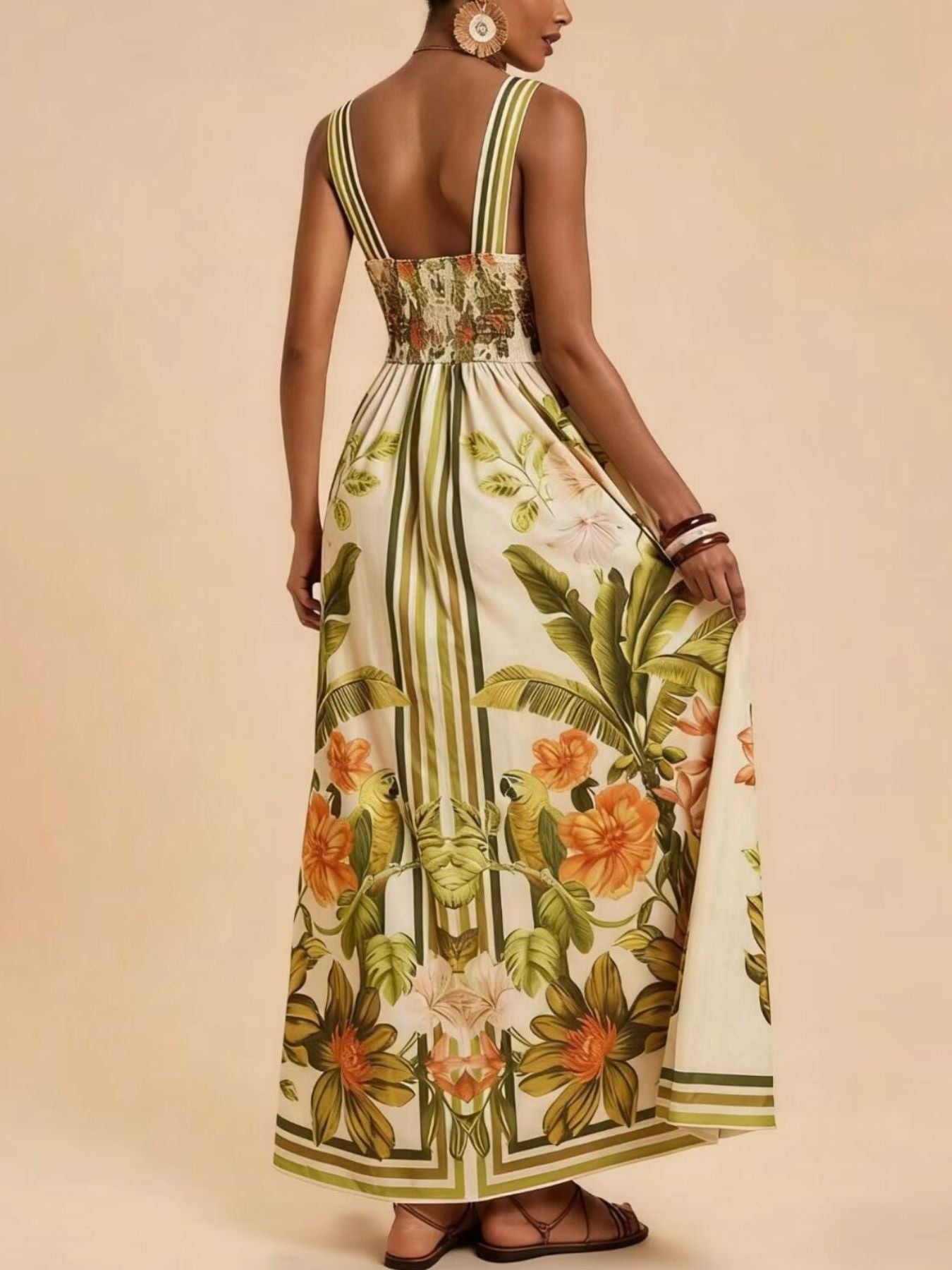 Hazel Blues® | Tropical Print V-Neck Maxi Dress