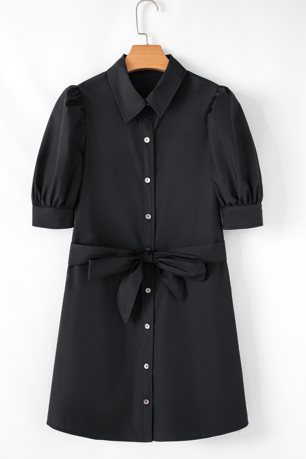 Hazel Blues® | Button Up Tie Waist Puff Sleeve Mini Shirt Dress