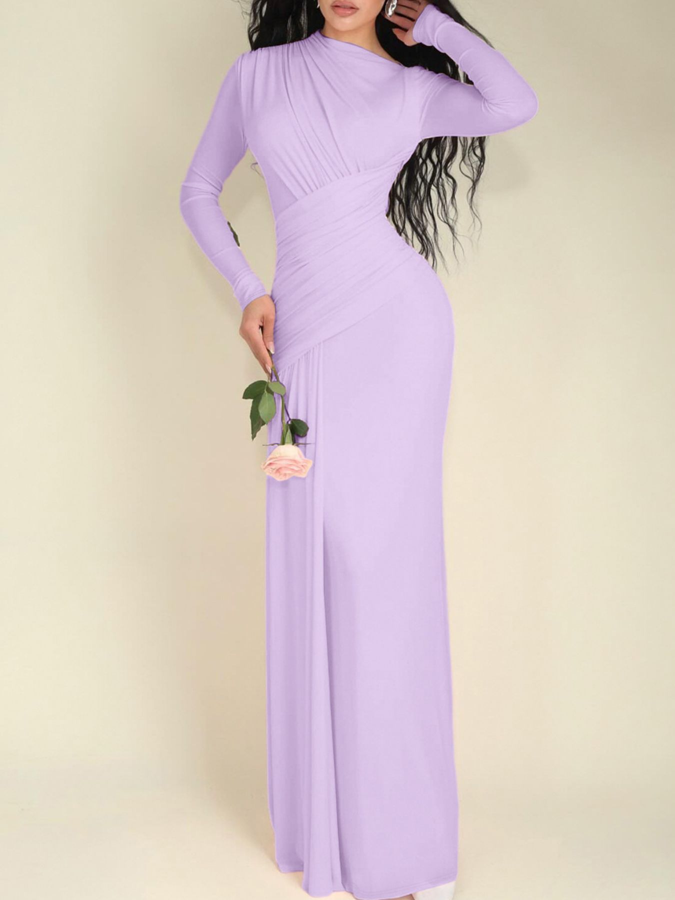 Hazel Blues® | Ruched Long Sleeve Mermaid Maxi Dress
