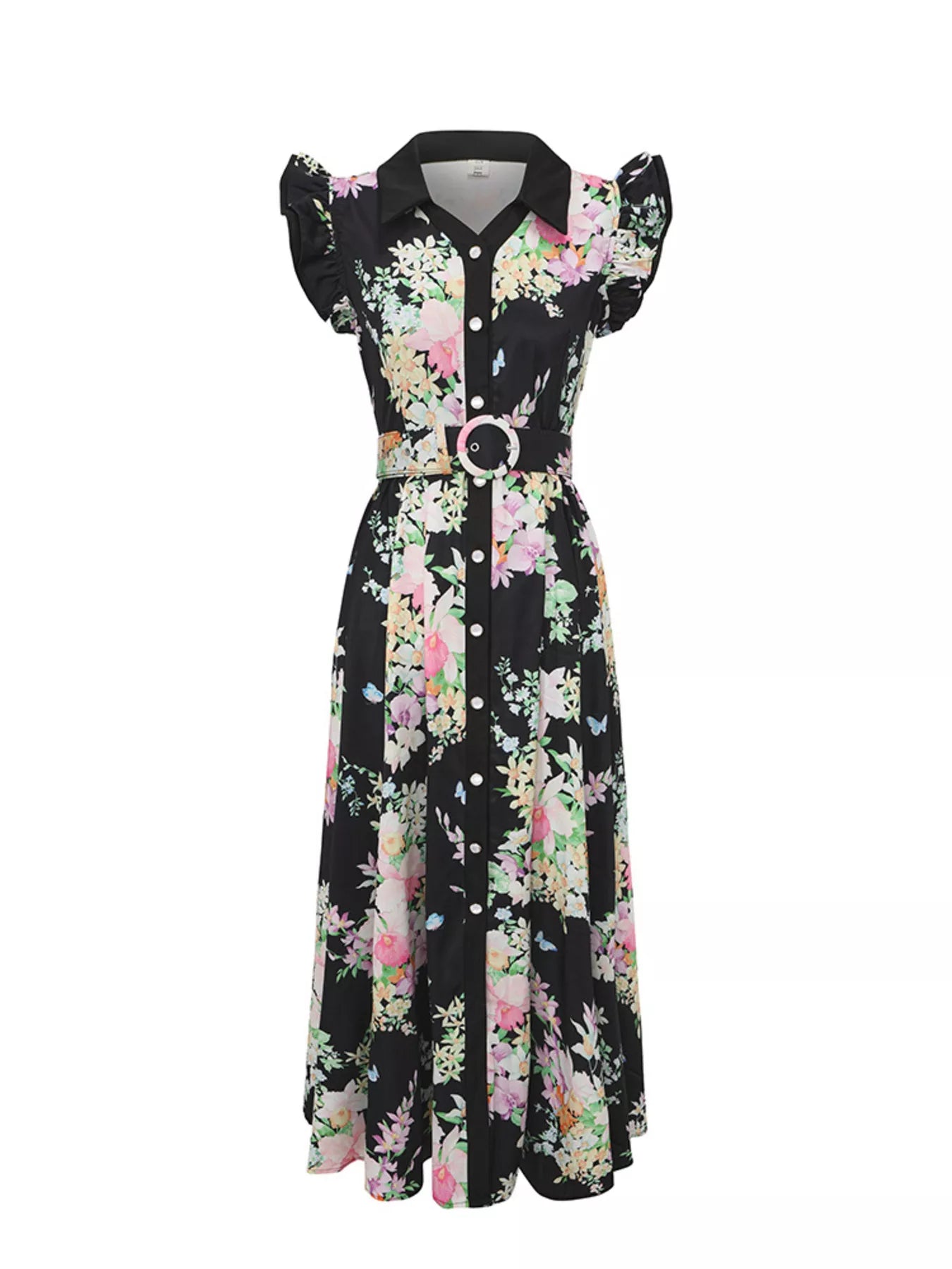 Hazel Blues® | Floral Print Ruffle Sleeve Midi Dress