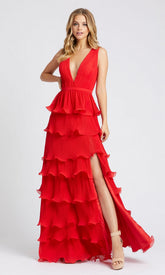 V-Neck Long Ruffle Prom Gown: Mac Duggal 49054
