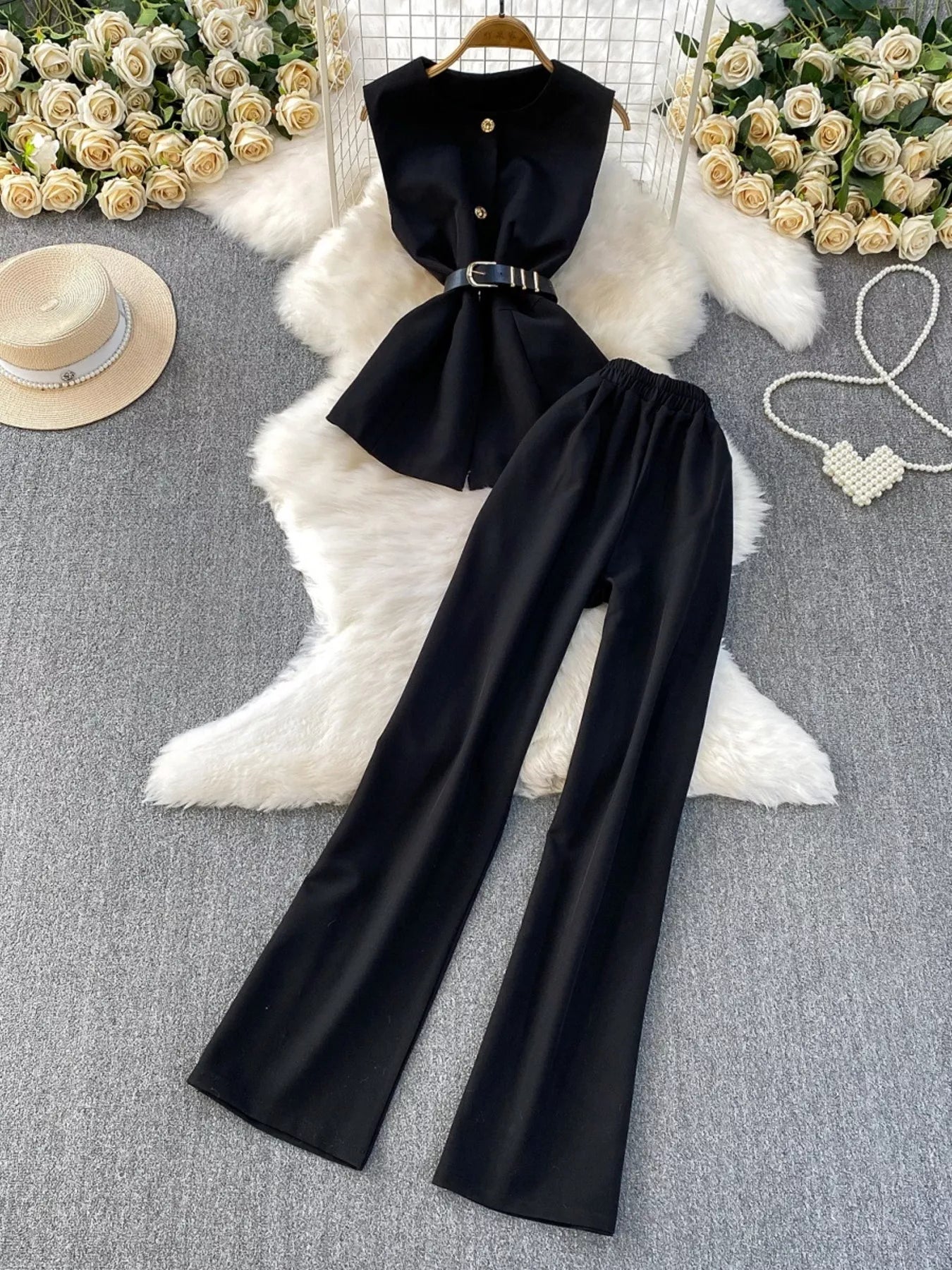 Hazel Blues® | Sleeveless Top and Wide-Leg Pants Set