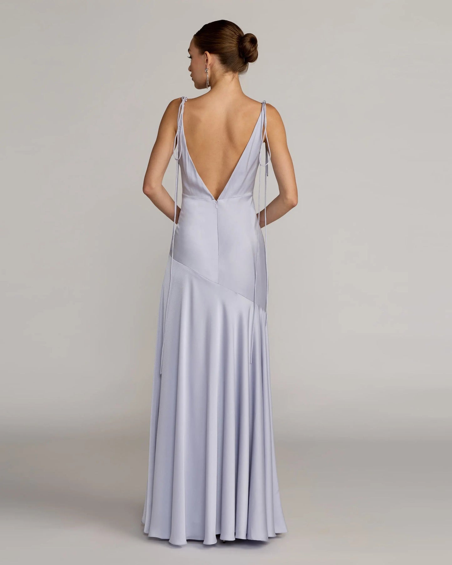 Purple Charmeuse Cowl Gown With Thin Bow Straps