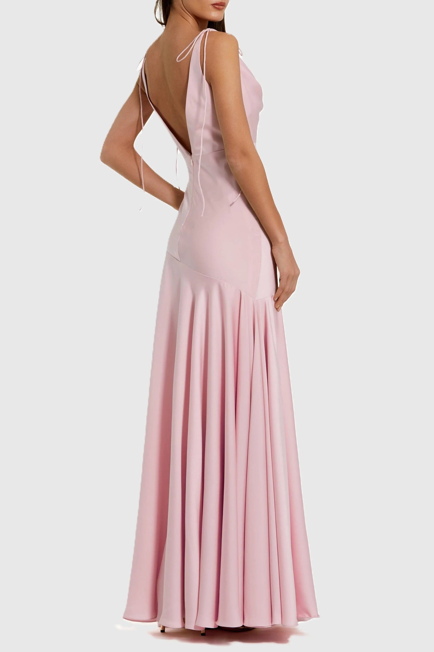 Pink Charmeuse Cowl Neck Gown with Bow Straps