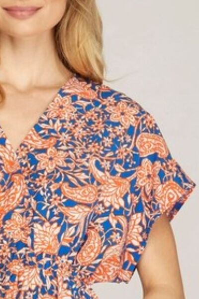 Hazel Blues® | She + Sky Ruffled Hem Printed Surplice Kimono Sleeve Mini Dress