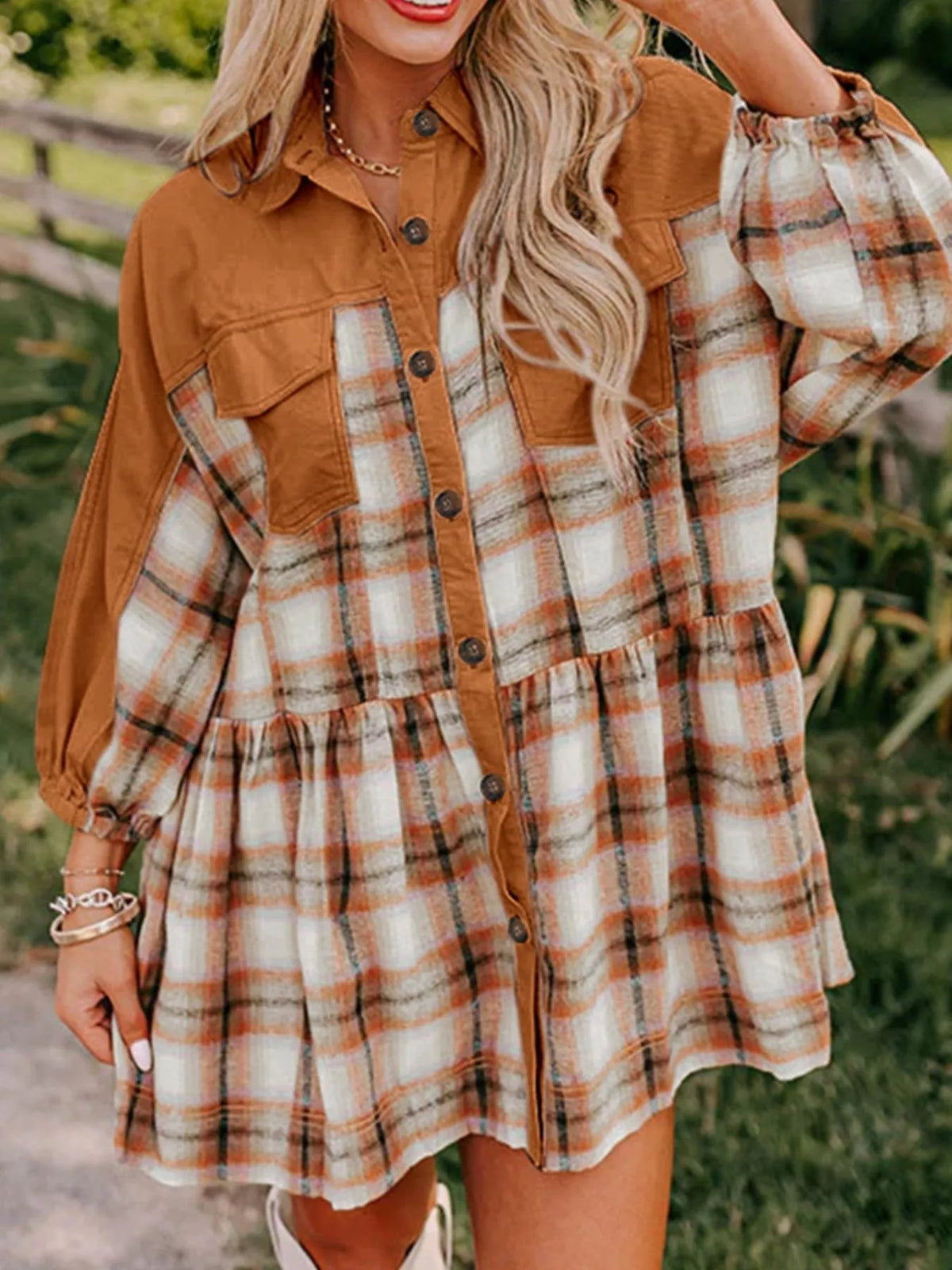 Hazel Blues® | Plaid Button Front Mini Dress