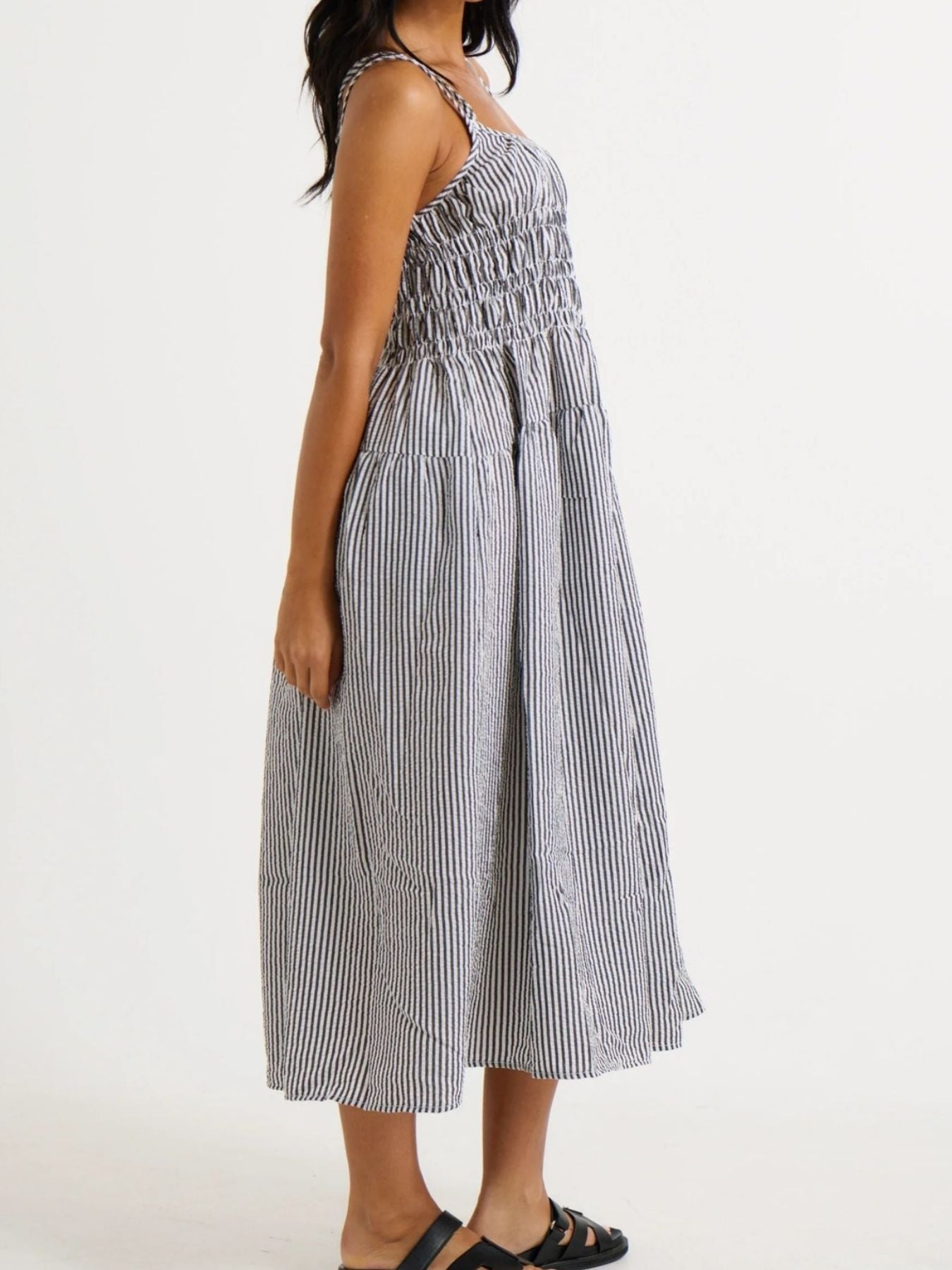 Hazel Blues® | Striped Smocked Bodice Midi Dress