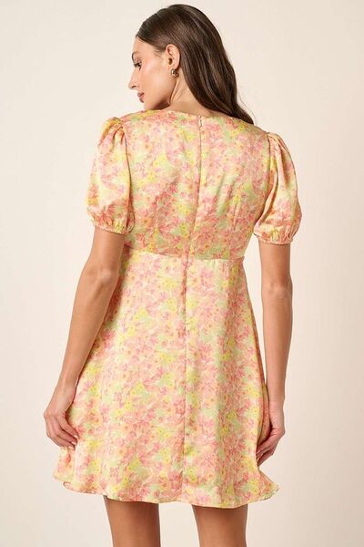 Hazel Blues® | Mittoshop Printed V-Neck Puff Sleeve Mini Dress