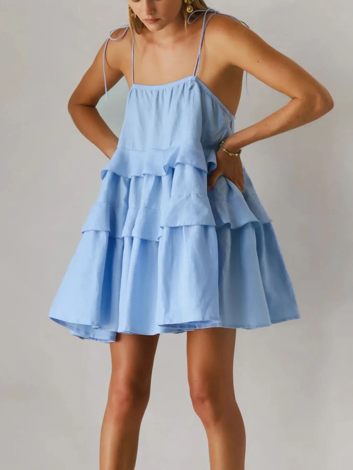 Hazel Blues® | Ruffle Layered Tie Shoulder Cami Dress