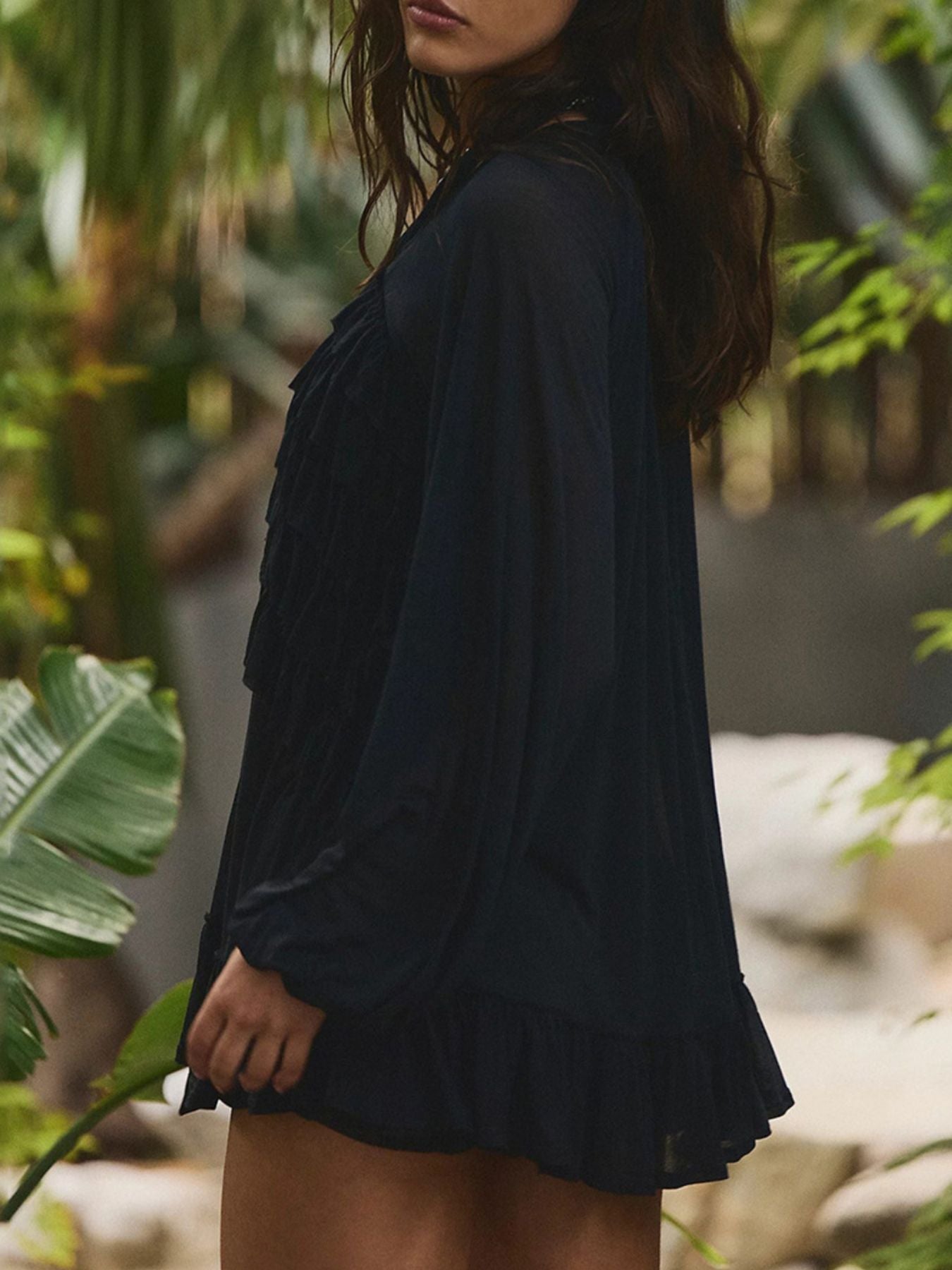 Hazel Blues® | Sheer Ruffle Trim Beach Cover-Up