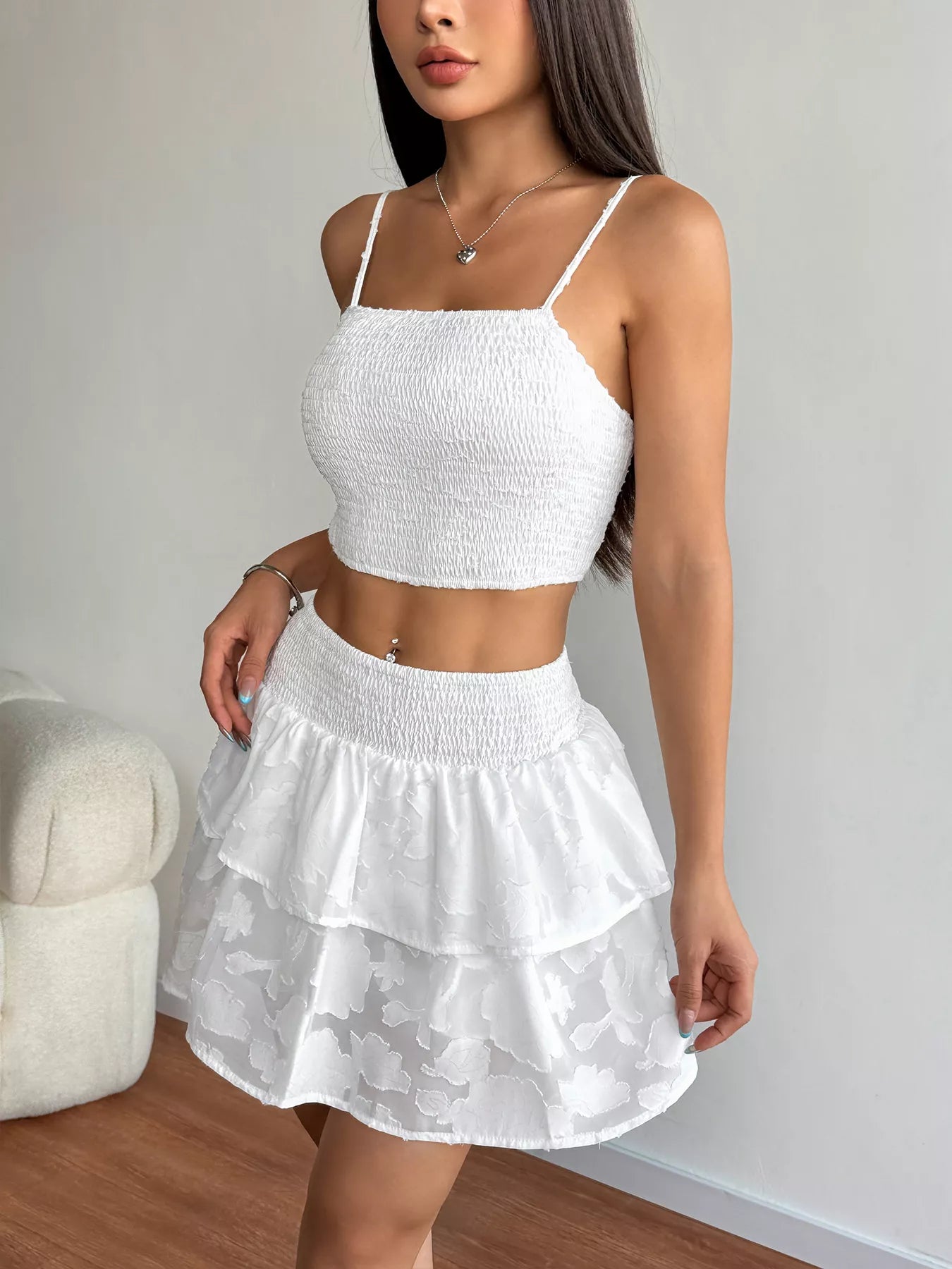 Hazel Blues® | Smocked Crop Top & Ruffle Mini Skirt Set