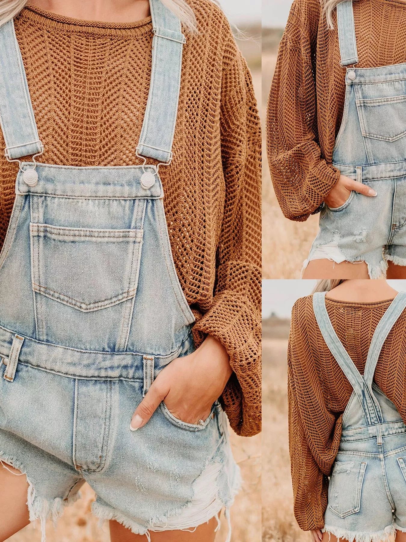 Hazel Blues® | Distressed Denim Overalls Shorts