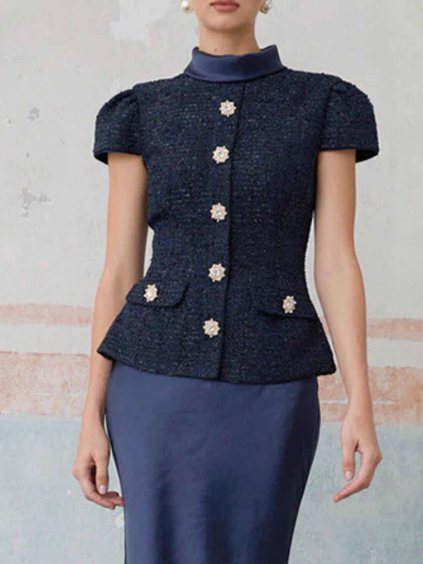 Hazel Blues® | Tweed Jacket and Satin Skirt Set
