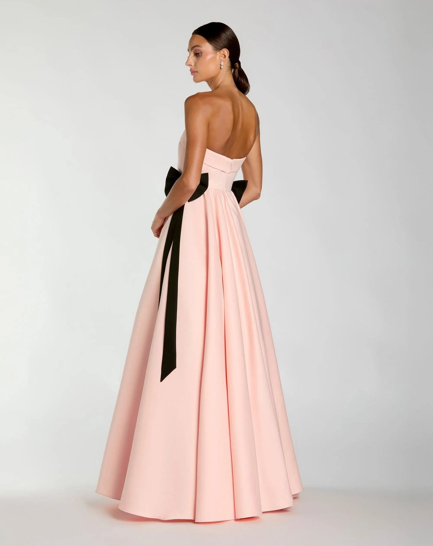 Pink Satin Strapless Ball Gown With Bow Details