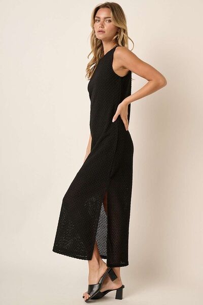 Hazel Blues® | Mittoshop Side Slit Round Neck Sleeveless Dress