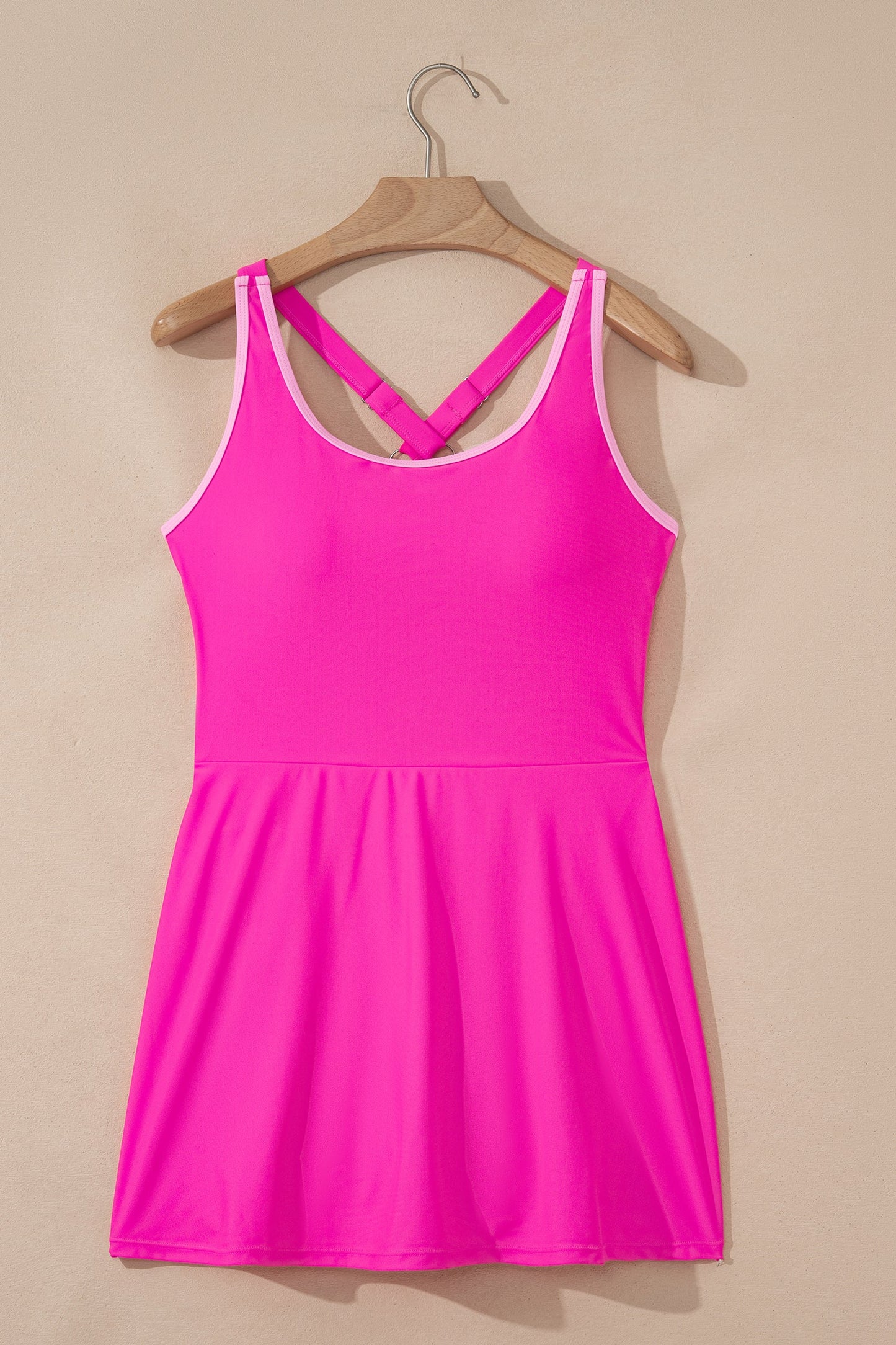 Hazel Blues® | Rose Red Contrast Trim Neckline Active Shorts Attached One Piece Swim Dress