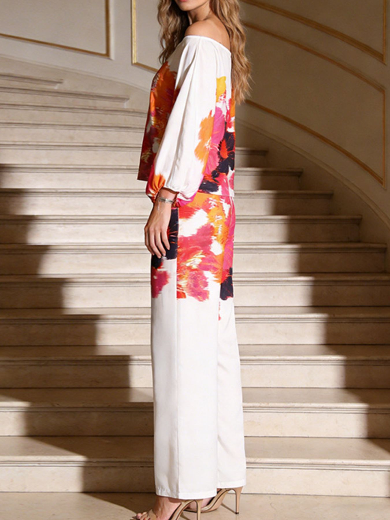 Hazel Blues® | Floral Print Off-Shoulder Top and Pants Set