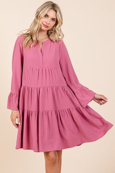 Hazel Blues® | Mittoshop Tiered Notched Flare Sleeve Dress