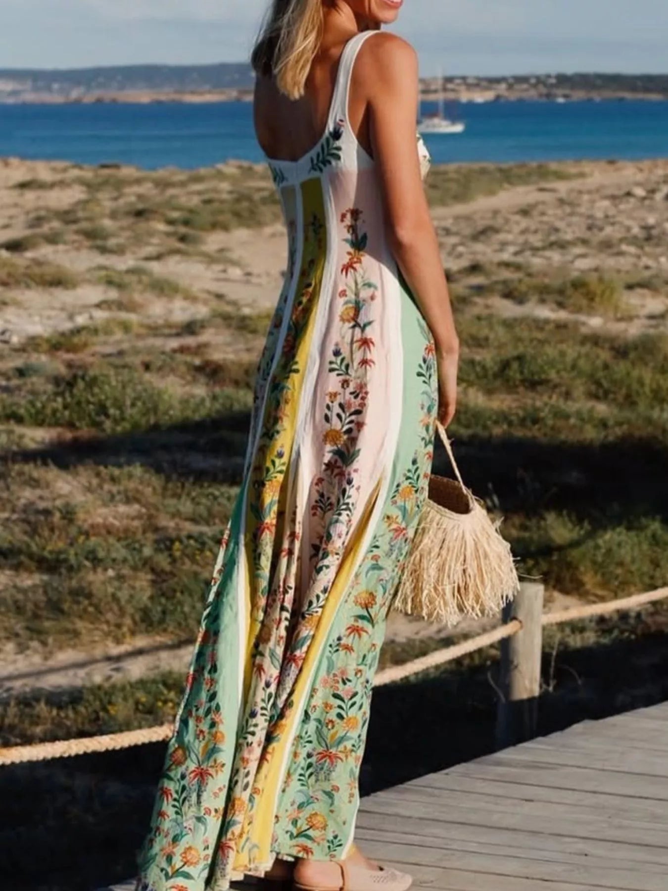 Hazel Blues® | Floral Print Sweetheart Neck Maxi Dress