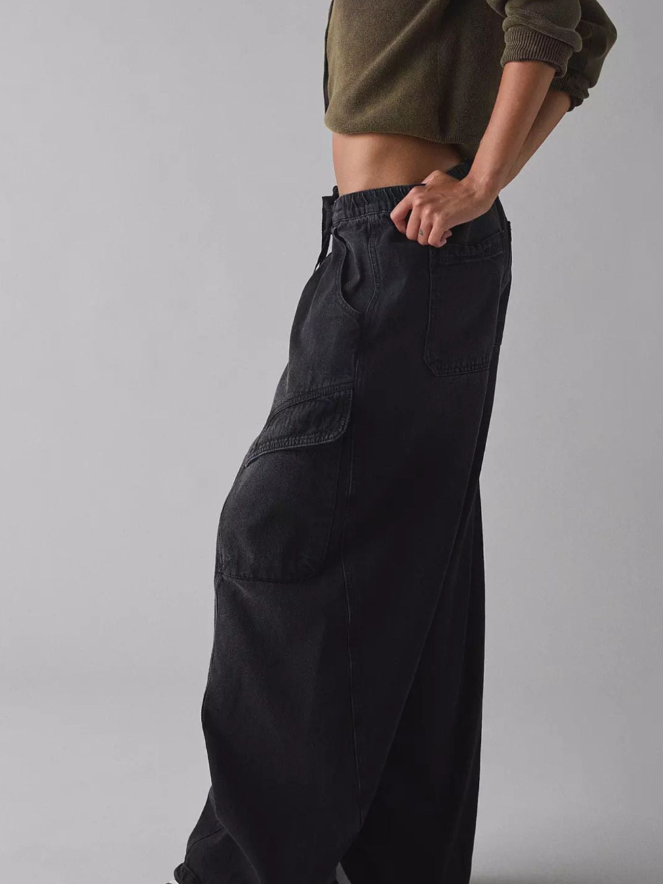 Hazel Blues® | Drawstring Waist Cargo Jeans