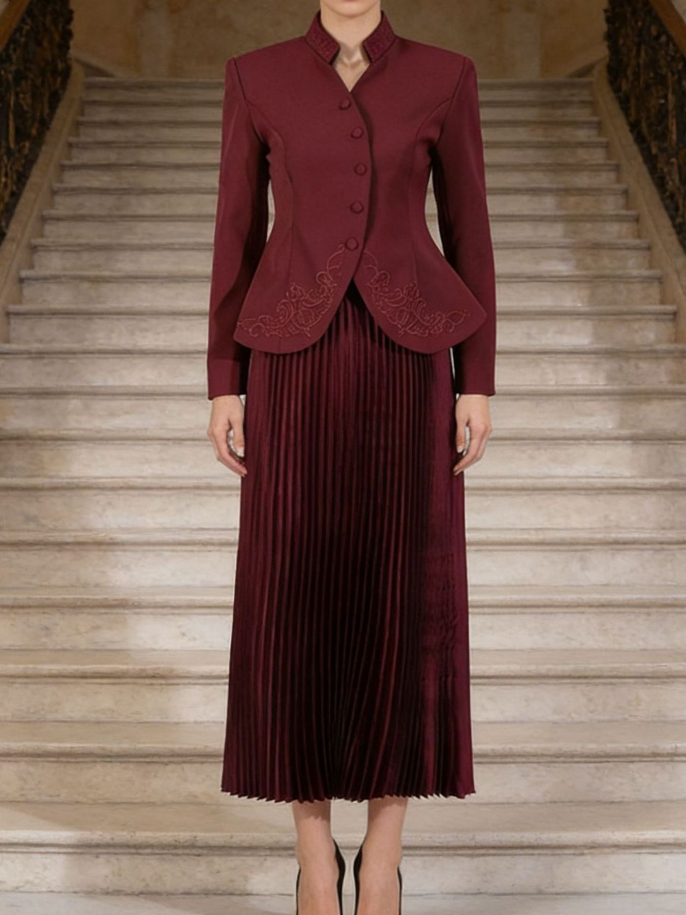 Hazel Blues® | Button Up Long Sleeve Top and Pleated Skirt Set