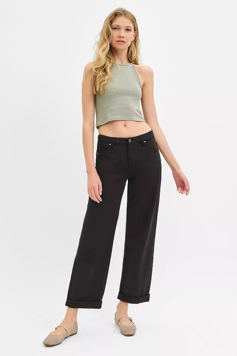 Hazel Blues® | RISEN Tummy Control Mid Rise Ankle Barrel Relaxed Baggy