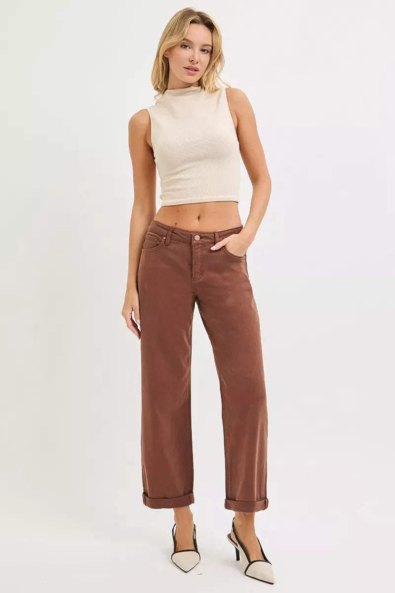 Hazel Blues® | RISEN Tummy Control Mid Rise Ankle Barrel Baggy